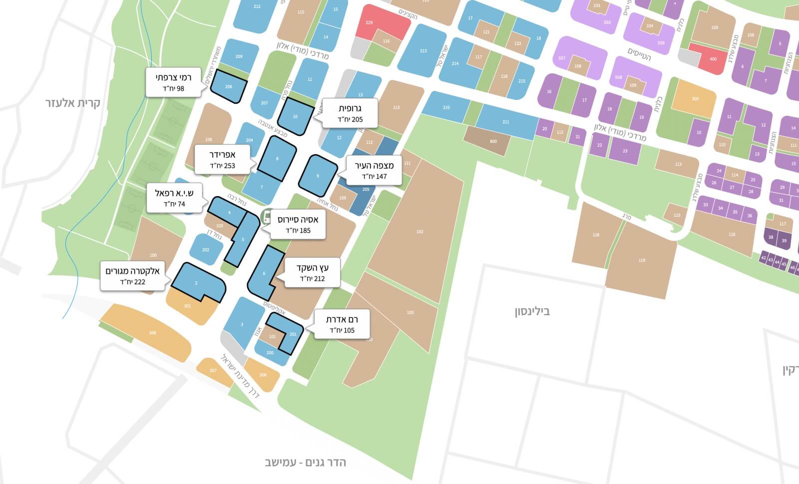 מפת מכרז ״מחיר מטרה״ - שכונת צמרת פתח תקווה