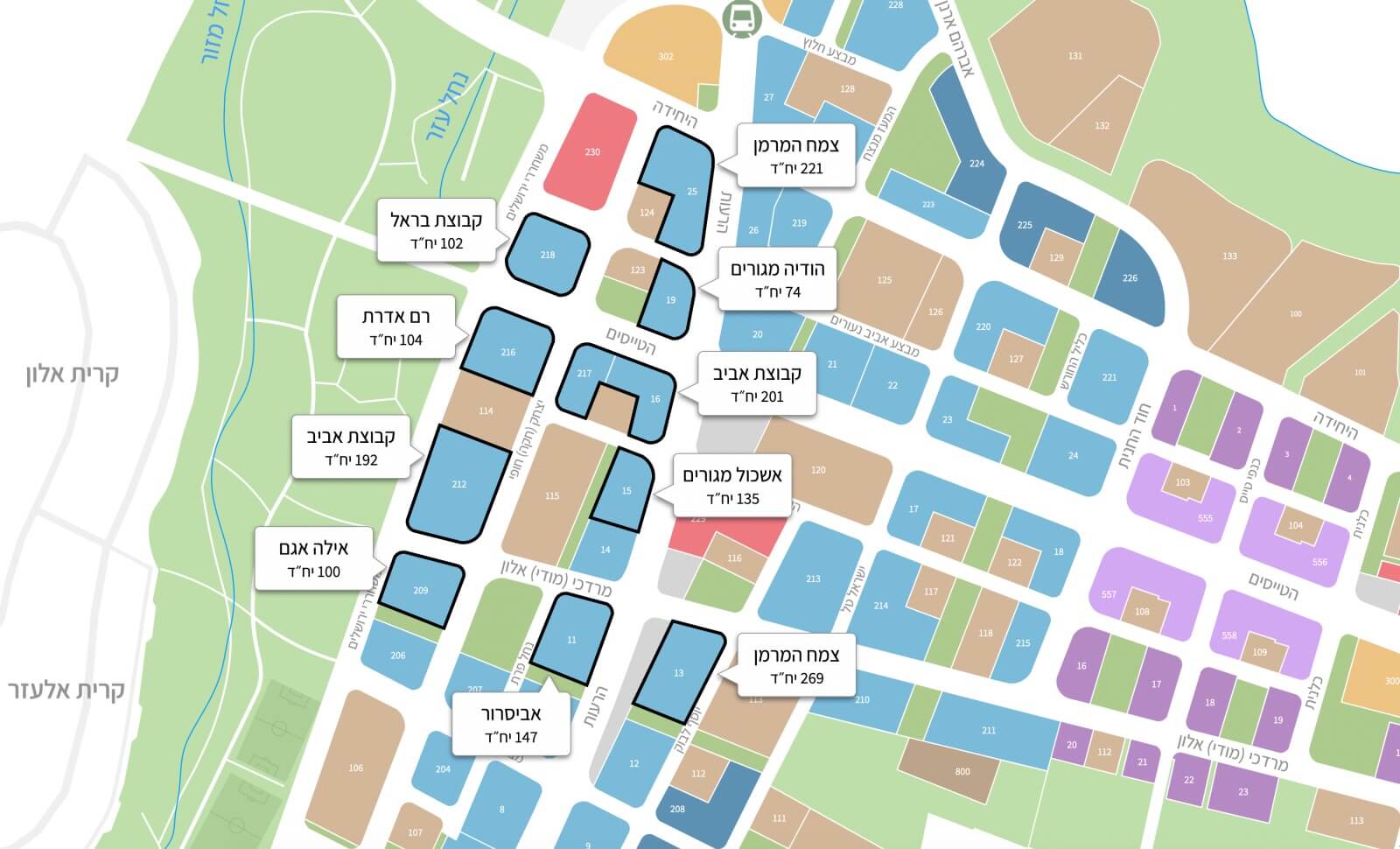 מפת מתחמי מכרז 382/2025 לשיווק 1545 יחידות דיור בשכונת צמרת